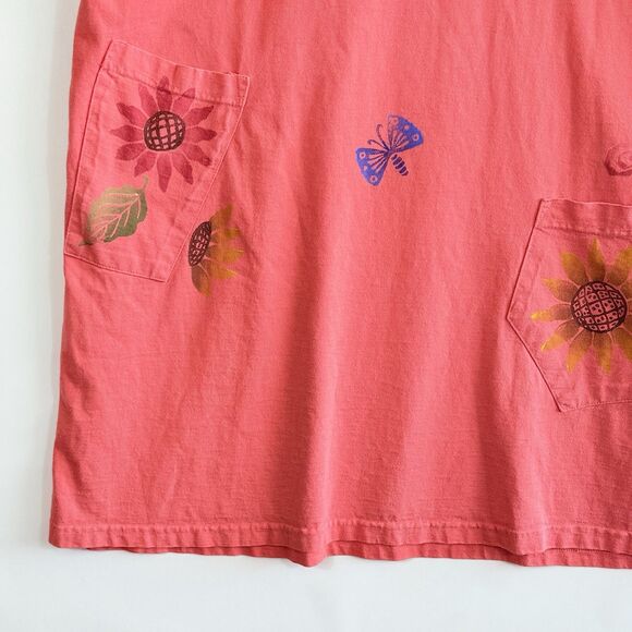 Viva City Vintage Womens Medium Peach Stamped Artsy Artcore Outdoors Shirt Dress - Picture 4 of 9